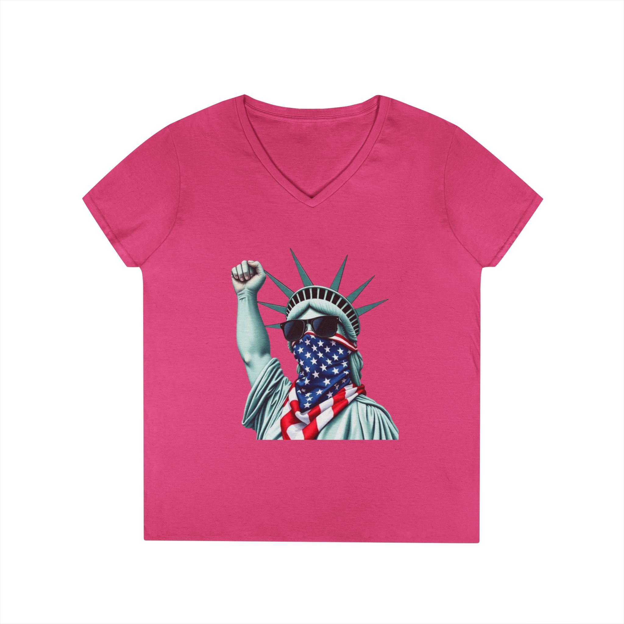 Patriotic Ladies' V-Neck T-Shirt - Resist Statue of Liberty Design