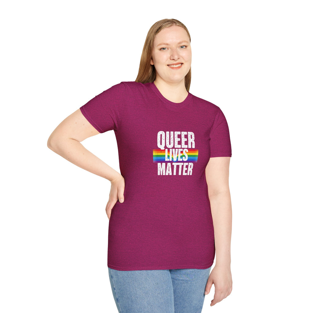 Queer Lives Matter Unisex Softstyle T-Shirt - Support LGBTQ+ Rights