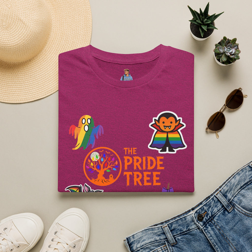 The Pride Tree Halloween T‑Shirt — Rainbow Ghosts, Pumpkins & Bat Graphic Tee
