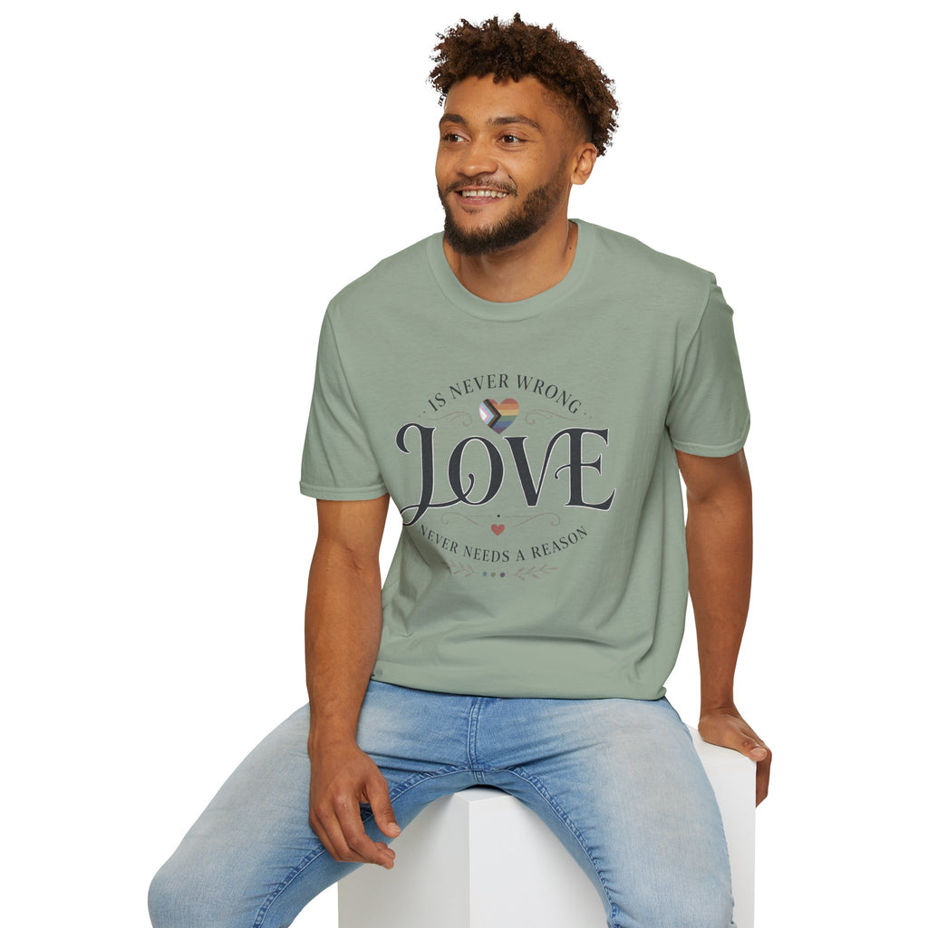 Love Is Never Wrong T-Shirt — LGBTQ+ Pride Heart Tee