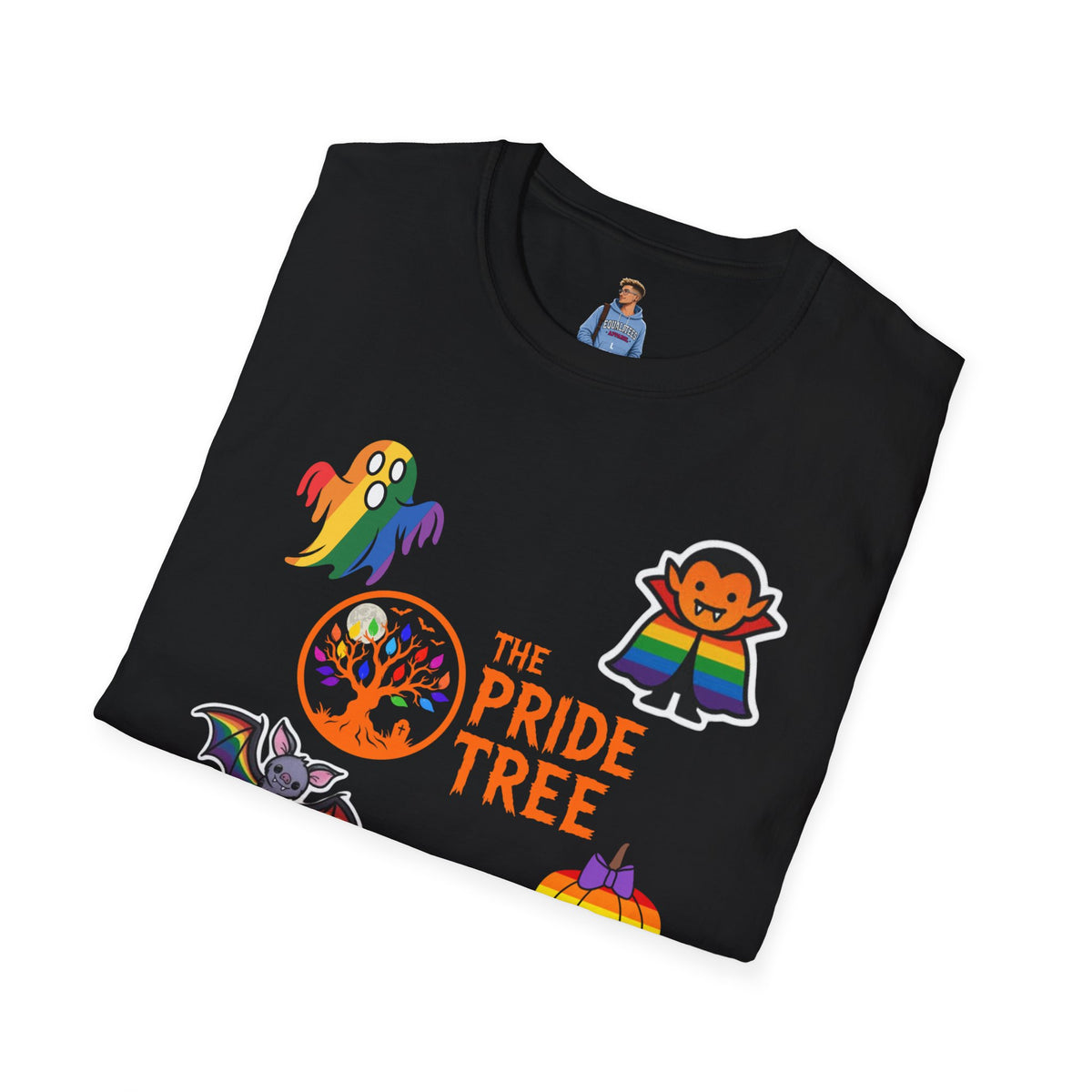 The Pride Tree Halloween T‑Shirt — Rainbow Ghosts, Pumpkins & Bat Graphic Tee