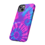 Tie-Dye Floral Phone Case for iPhone — Pink & Blue Retro Protective Tough Case