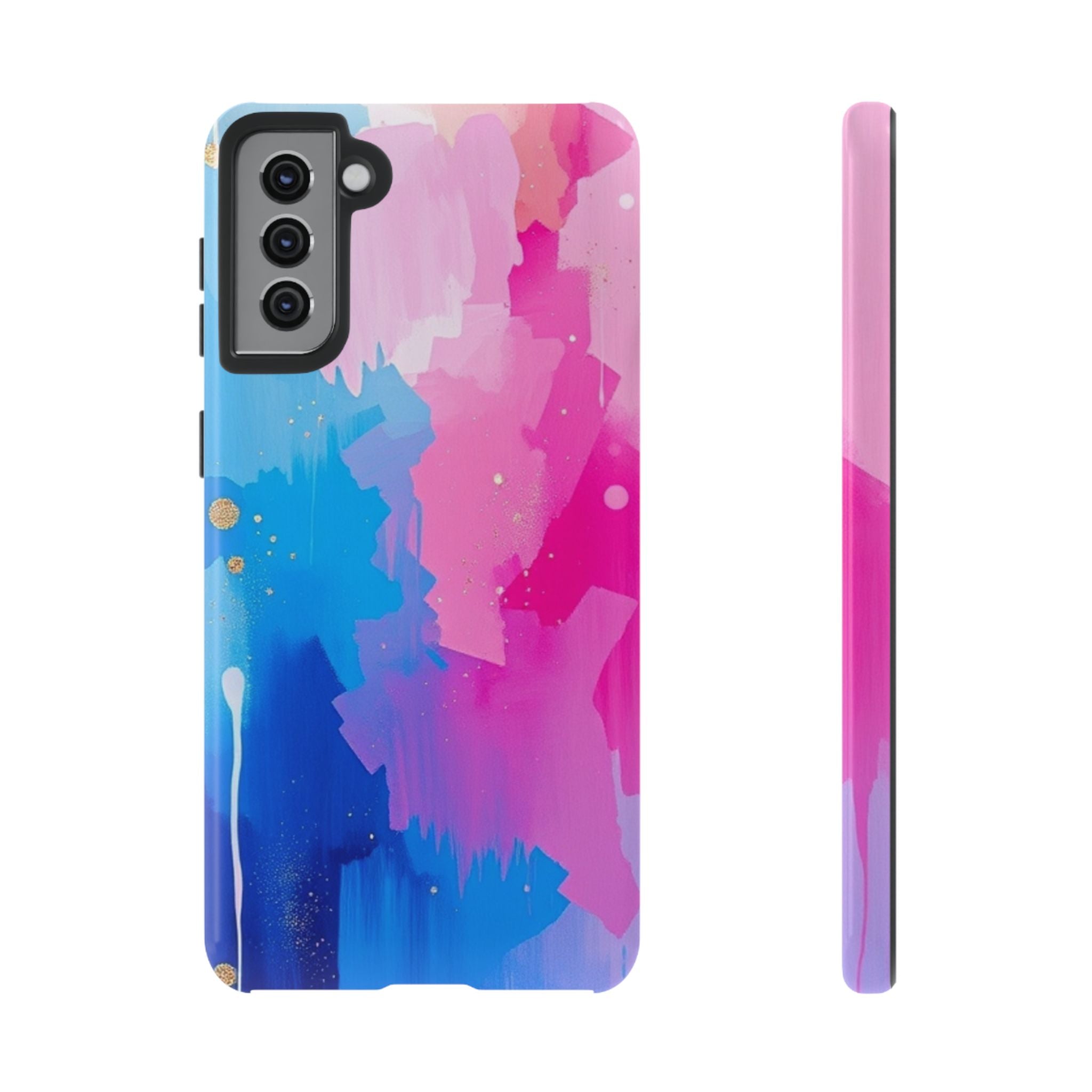 Android OR iPhone Compatible Cases - Pink and Blue Color Splash Design