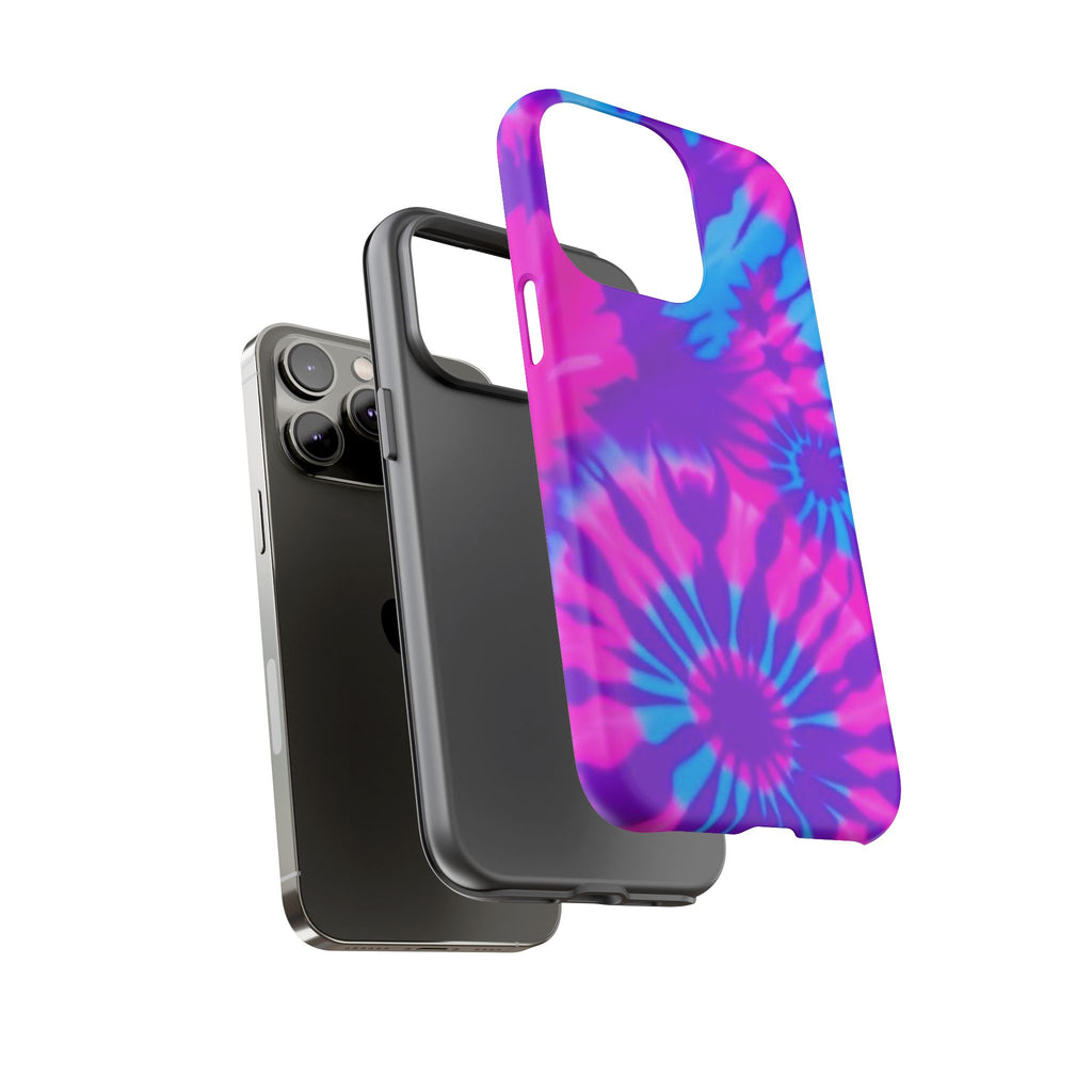 Tie-Dye Floral Phone Case for iPhone — Pink & Blue Retro Protective Tough Case
