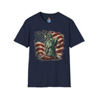 Statue of Liberty Stepping on MAGA American Flag T-Shirt — Patriotic USA Independence Day Tee