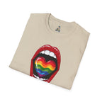Pride Love Unisex Softstyle T-Shirt | LGBTQ+ Rainbow Heart Design