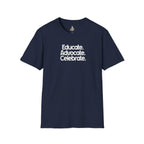 Educate. Advocate. Celebrate. Minimalist Pride T-Shirt