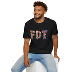 FDT Floral Letter Tee — Bold Floral Typography T-Shirt