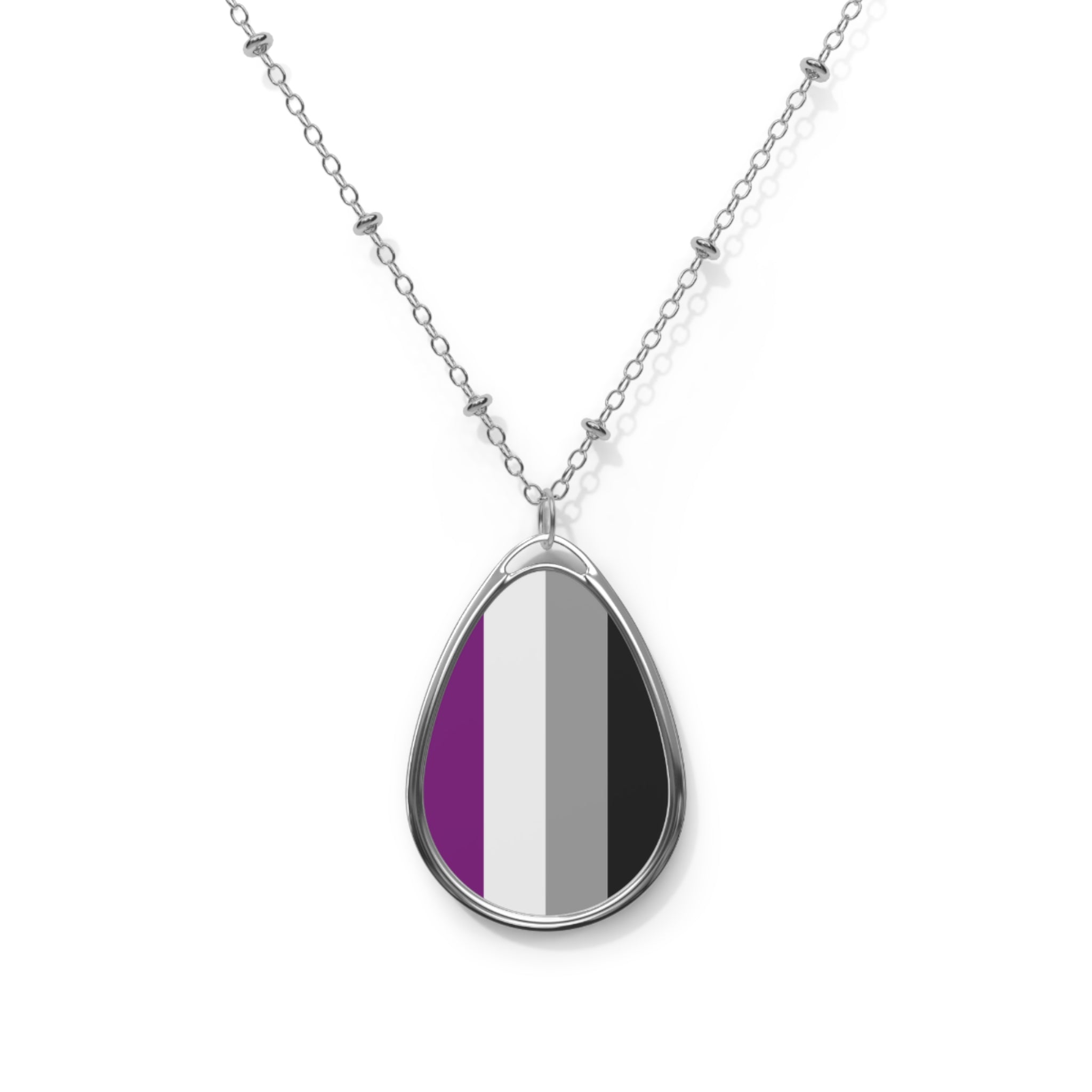 Asexual Pride Oval Necklace - Stylish Silver Pendant for Inclusivity and Celebration