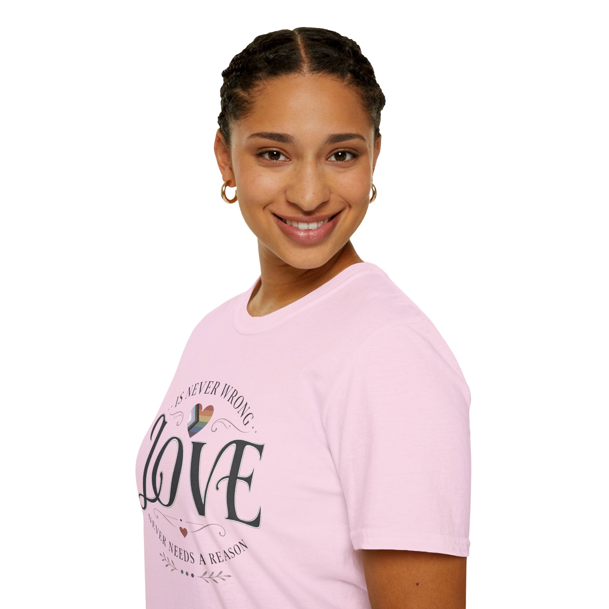Love Is Never Wrong T-Shirt — LGBTQ+ Pride Heart Tee