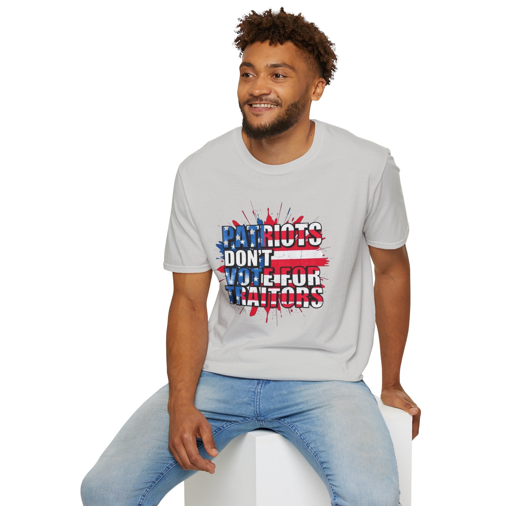 Unisex Softstyle T-Shirt - 'Patriots Don't Vote for Traitors' with USA Flag Design