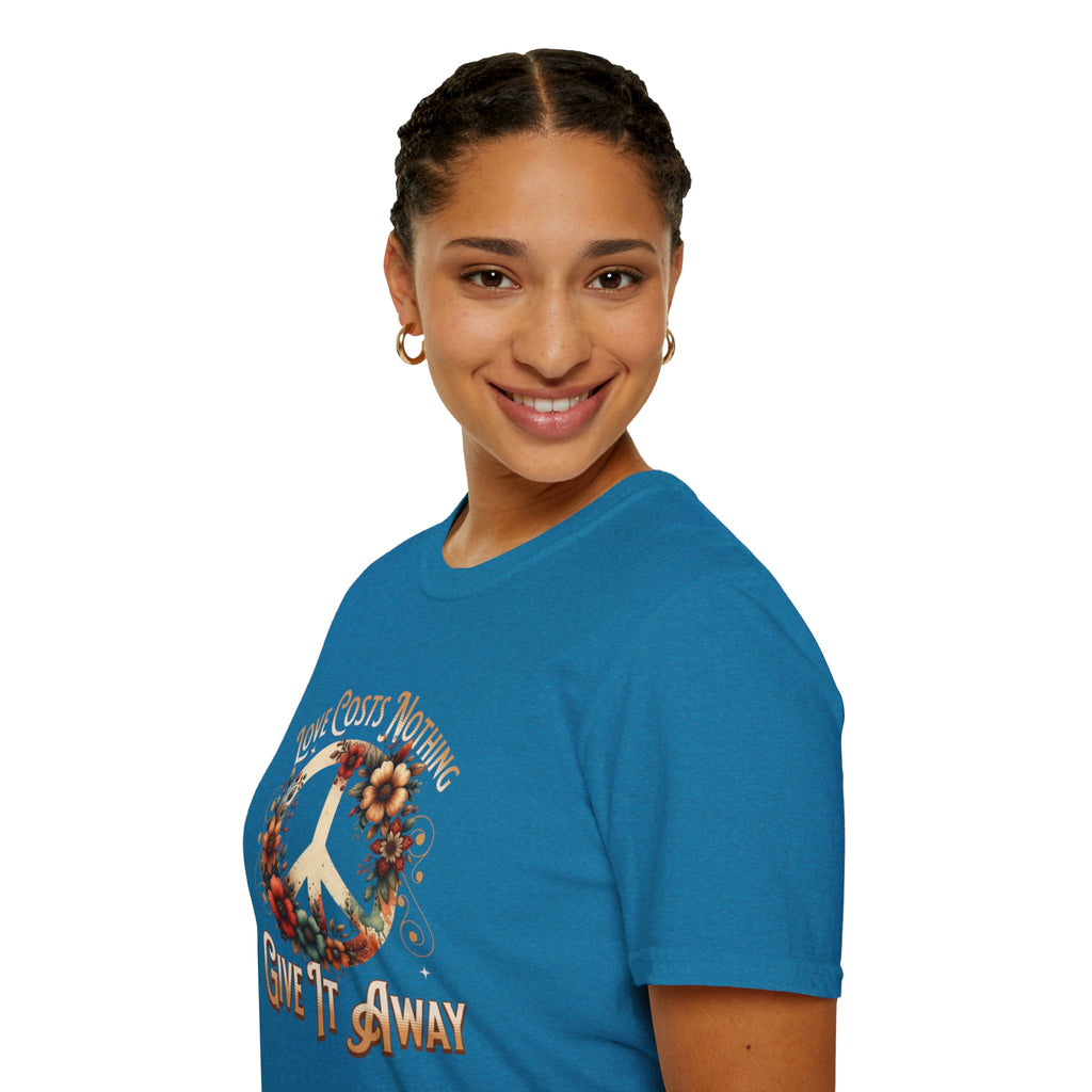 Unisex Softstyle T-Shirt - Love Costs Nothing, Give It Away Floral Peace Design