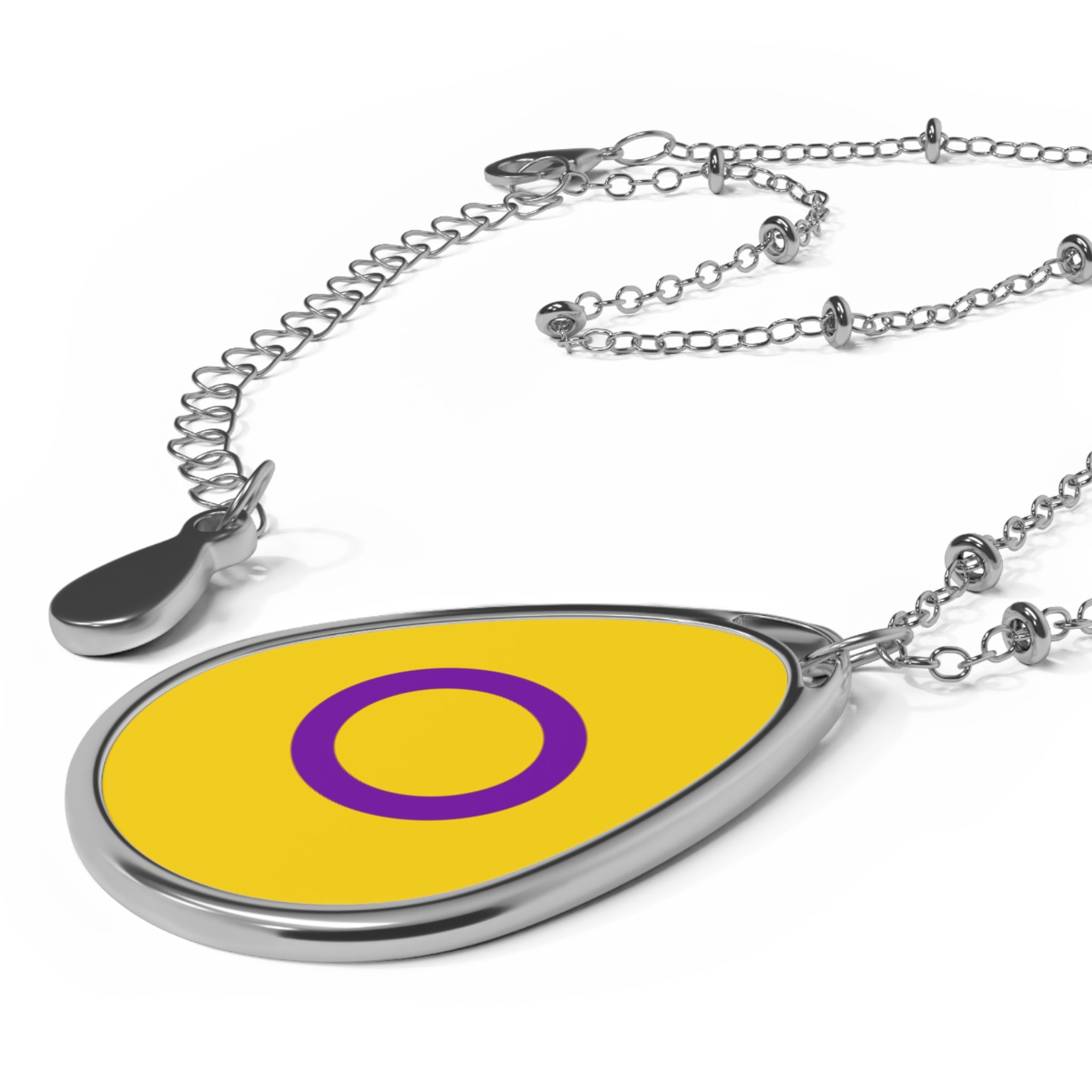 Intersex Pride Oval Necklace - Stylish Silver Pendant for Inclusivity and Celebration
