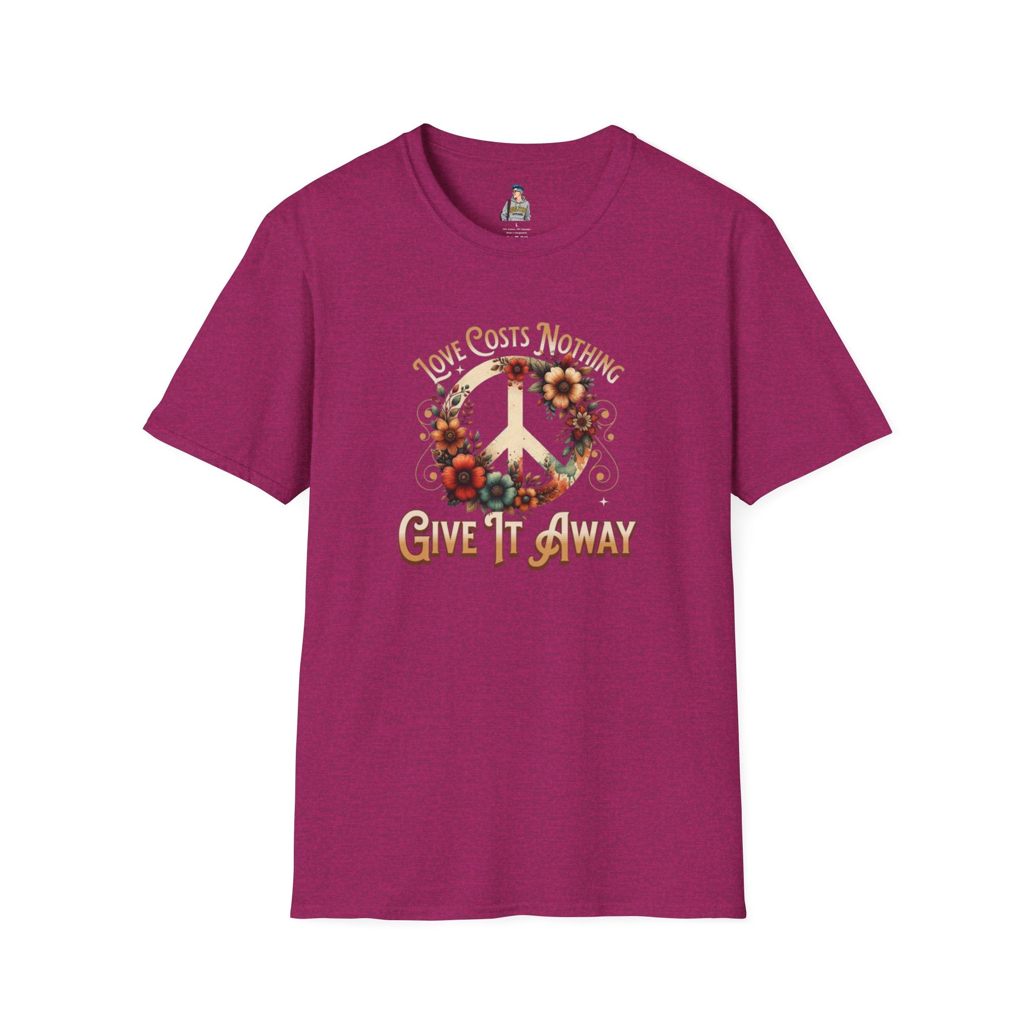 Unisex Softstyle T-Shirt - Love Costs Nothing, Give It Away Floral Peace Design