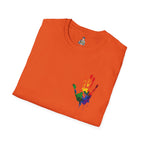Inclusive Art Unisex Softstyle T-Shirt – ‘ Rainbow Handprint We All Belong’