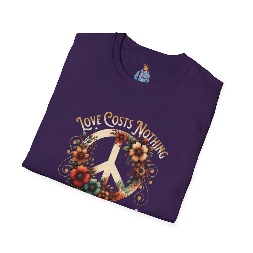 Unisex Softstyle T-Shirt - Love Costs Nothing, Give It Away Floral Peace Design