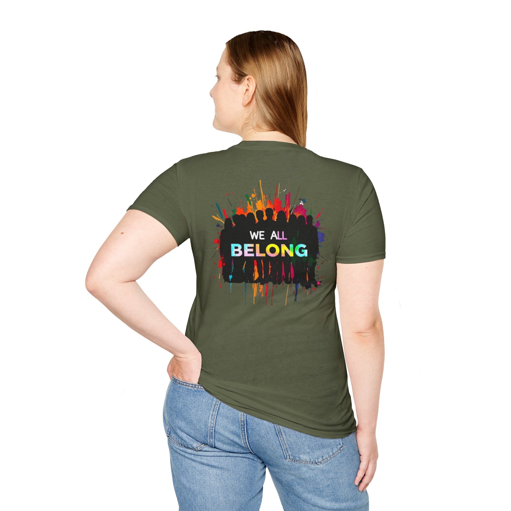 Unisex Softstyle T-Shirt: "Conversion Therapy is Torture" & "We All Belong" - LGBTQ+ Empowerment Tee