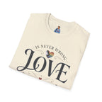 Love Is Never Wrong T-Shirt — LGBTQ+ Pride Heart Tee