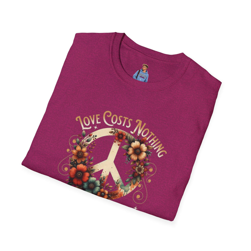 Unisex Softstyle T-Shirt - Love Costs Nothing, Give It Away Floral Peace Design