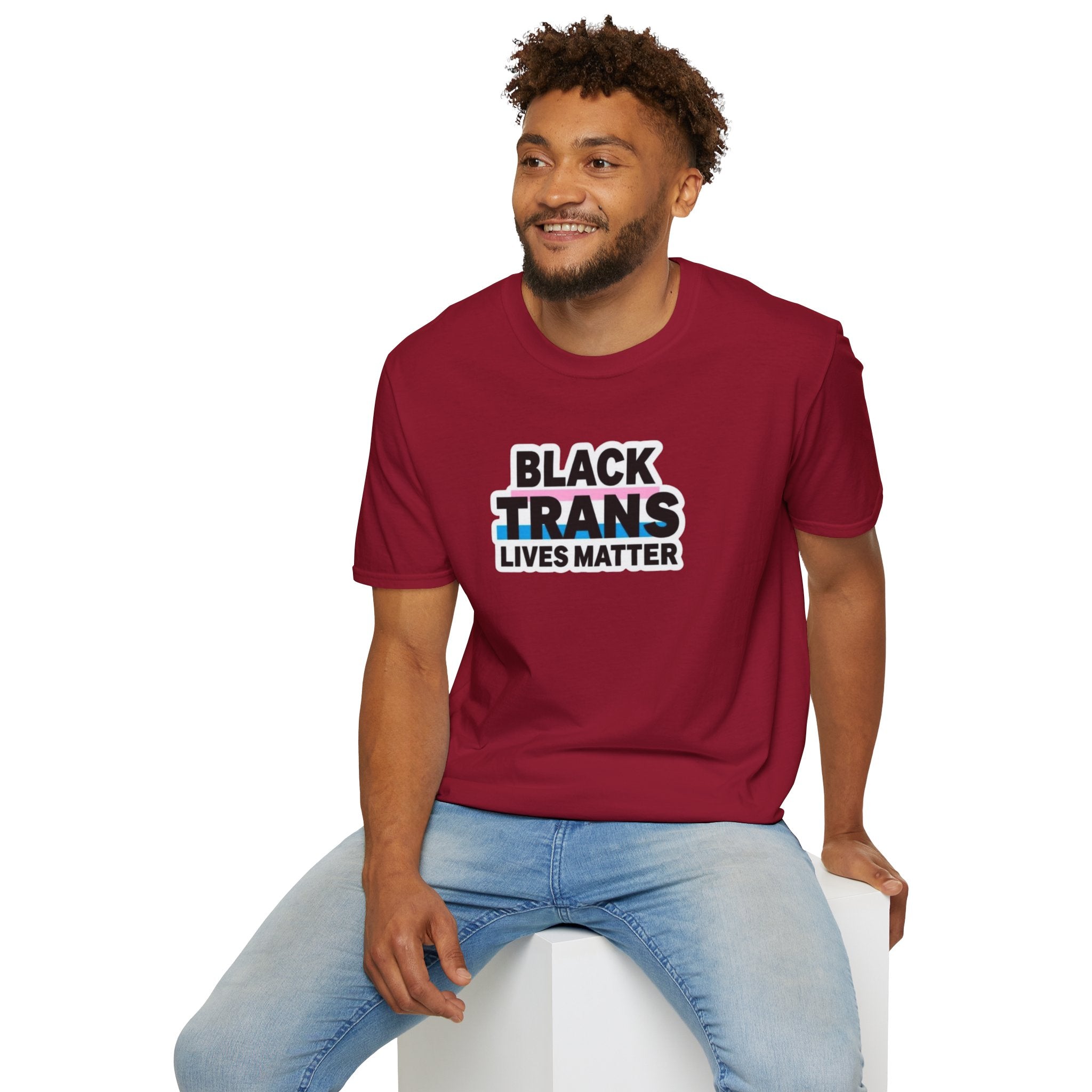 Unisex Softstyle T-Shirt - Black Trans Lives Matter Statement Tee