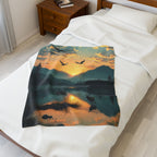 Lake Scene with Elk and Ducks Velveteen Plush Blanket – For Comfort and Warmth