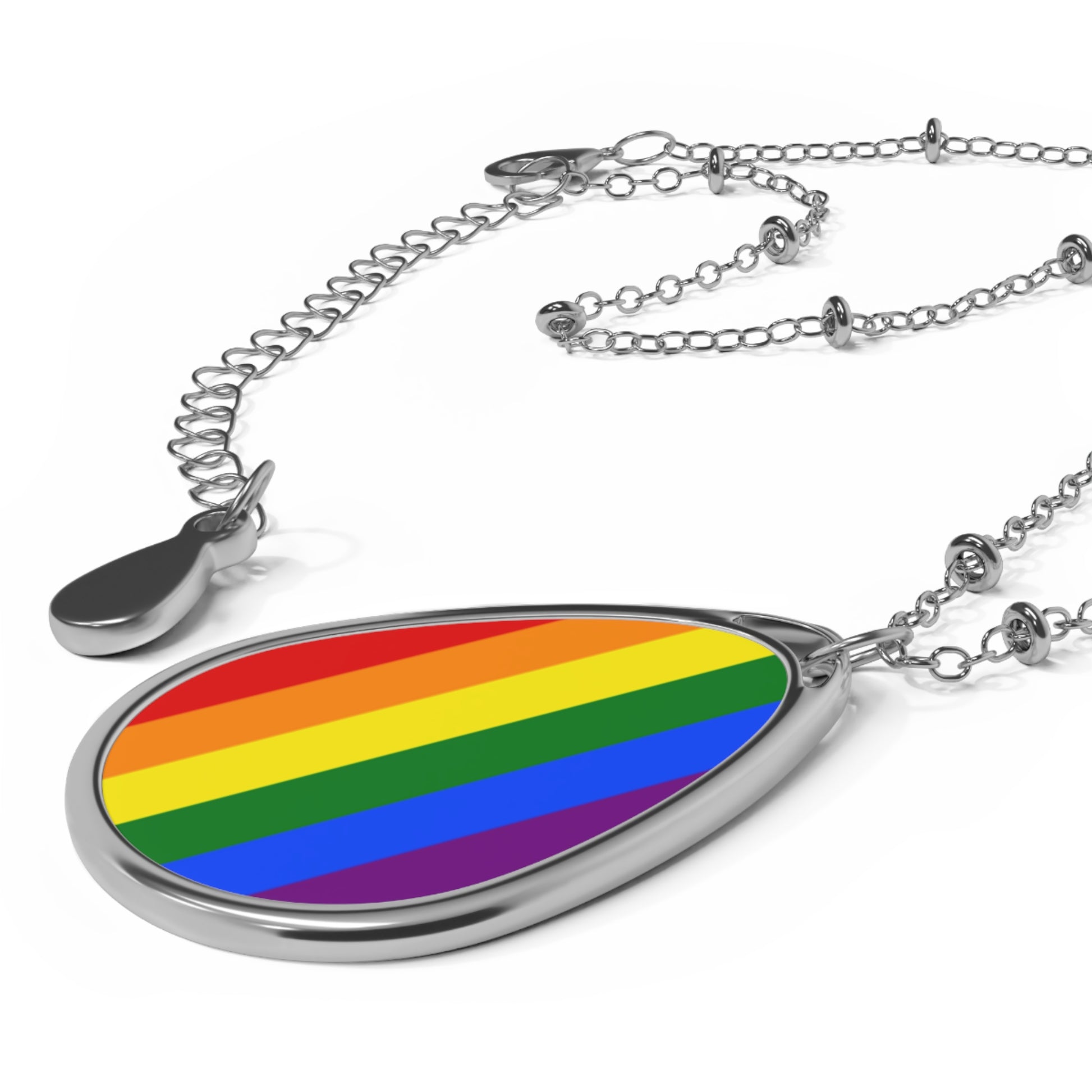 Rainbow Pride Oval Necklace - Stylish Silver Pendant for Inclusivity and Celebration