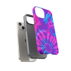 Tie-Dye Floral Phone Case for iPhone — Pink & Blue Retro Protective Tough Case