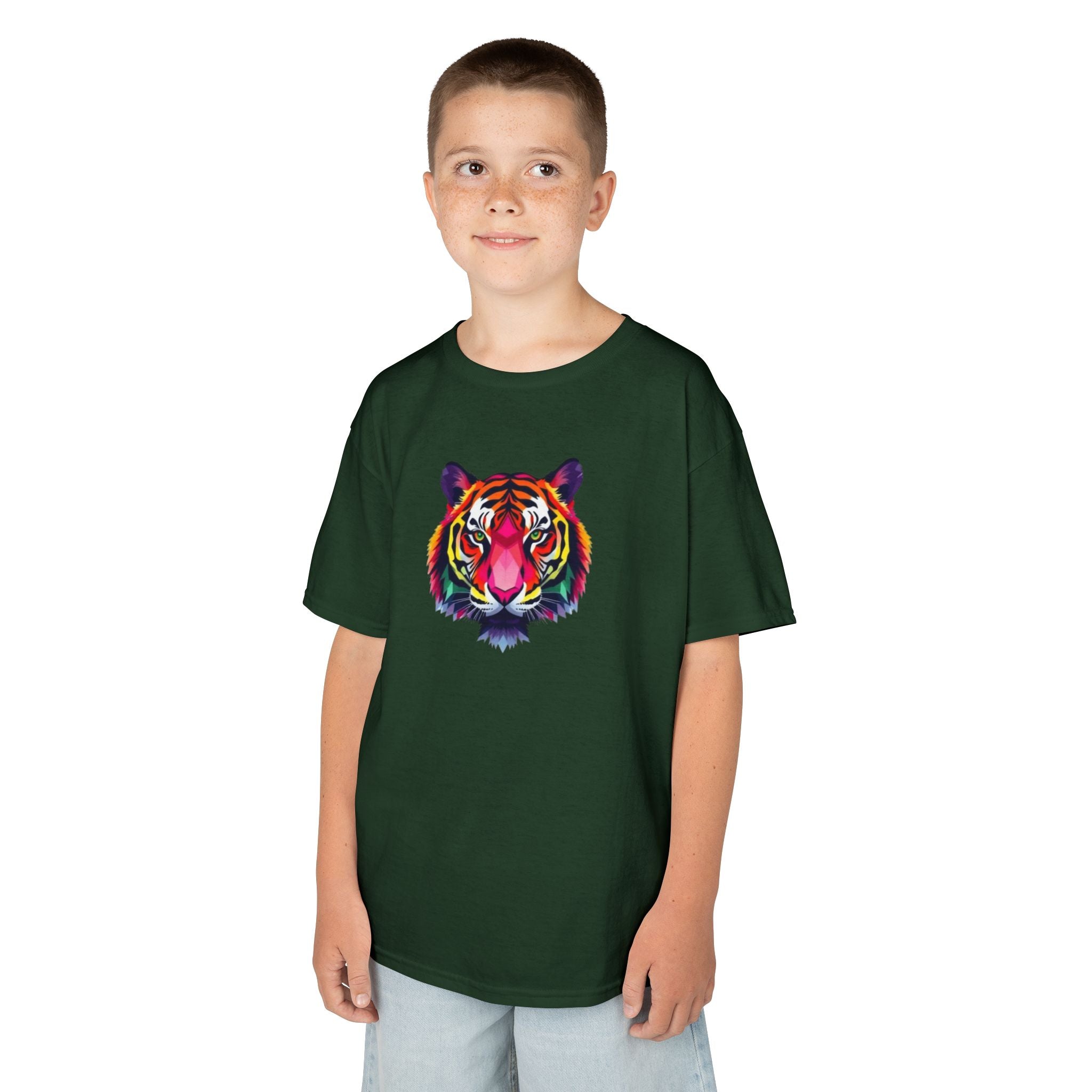 Colorful Fractal Tiger Kids Heavy Cotton Tee