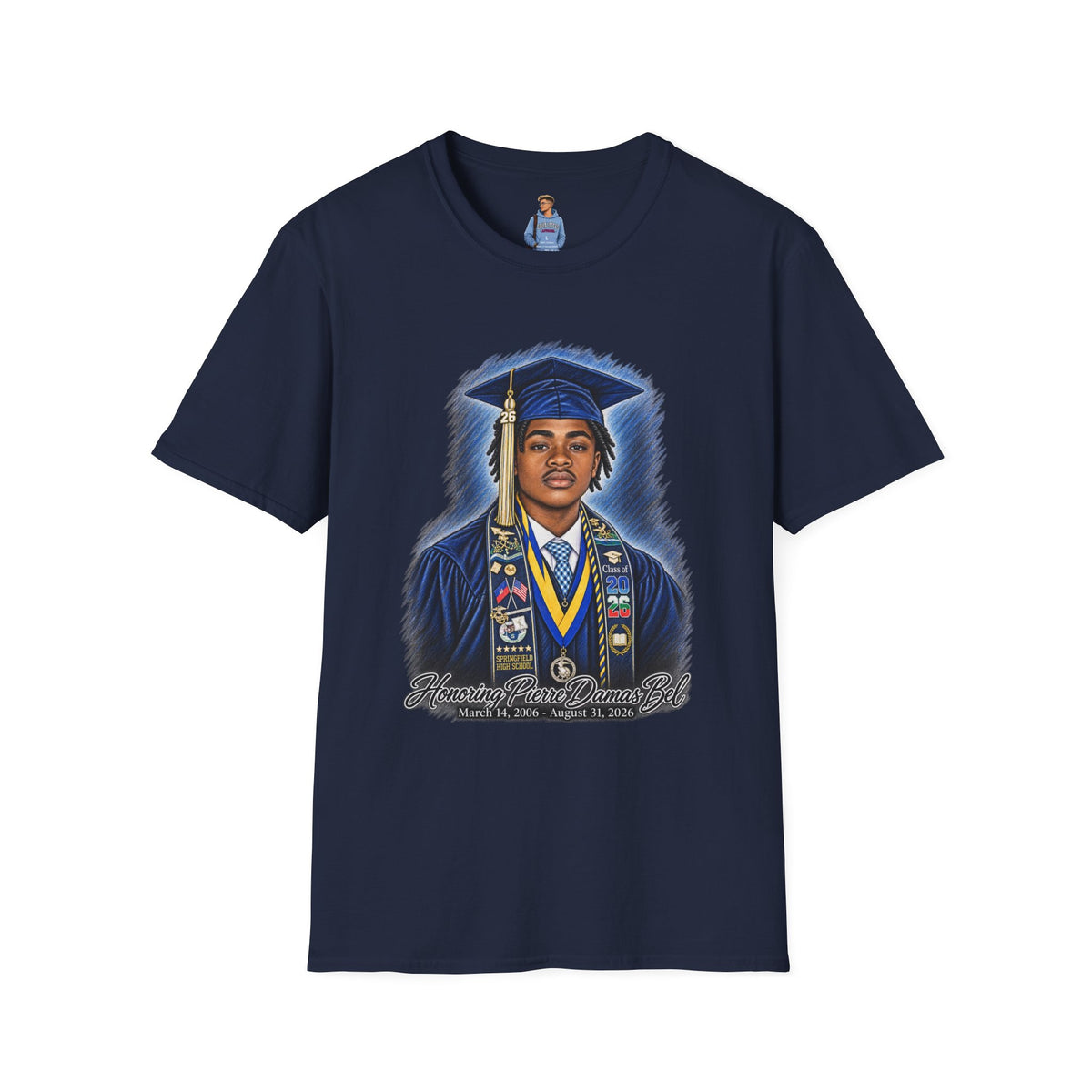 Graduation Portrait Front - In Memory of Pierre Damas Bel T-Shirt