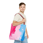 Pink, White and Blue Watercolor on Canvas Design - Tote Bag