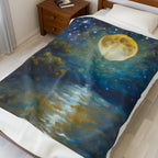 Moon over Docile Waters Impressionist Print Velveteen Plush Blanket – For Comfort and Warmth