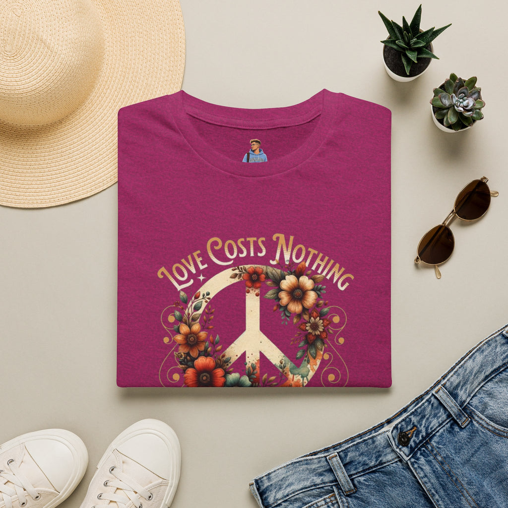 Unisex Softstyle T-Shirt - Love Costs Nothing, Give It Away Floral Peace Design