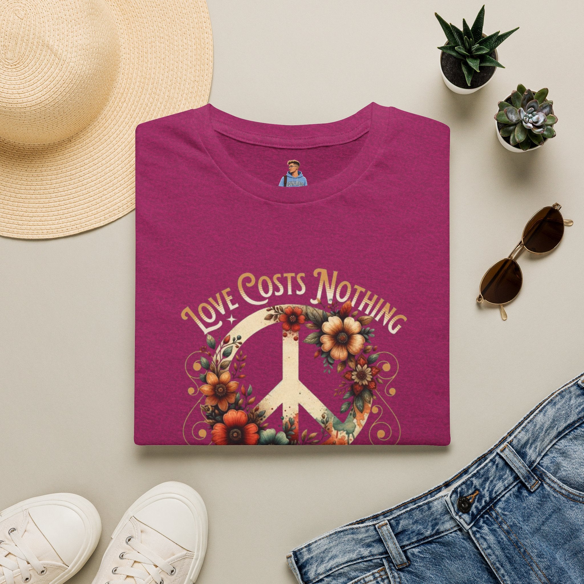 Unisex Softstyle T-Shirt - Love Costs Nothing, Give It Away Floral Peace Design