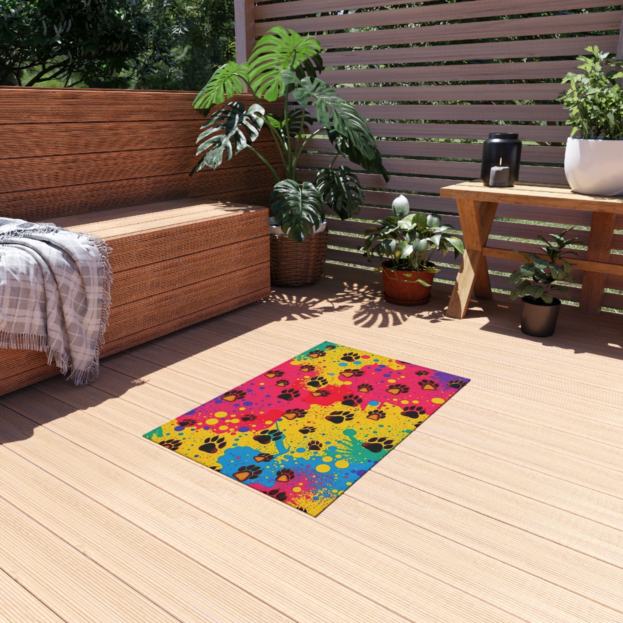 Paws and Colors Outdoor Rug - Colorful Decorative Mat for Patios & Gardens