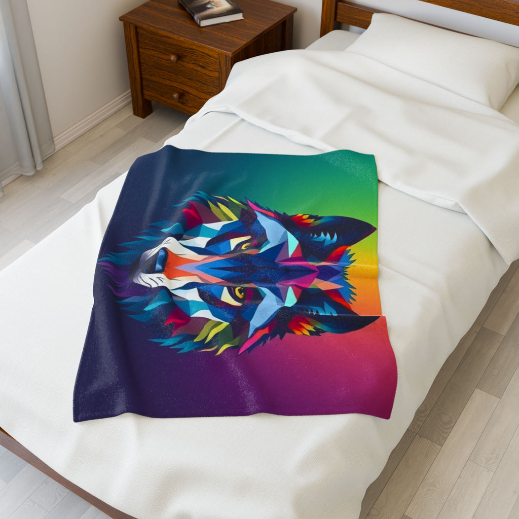 Fractal Wolf Velveteen Plush Blanket