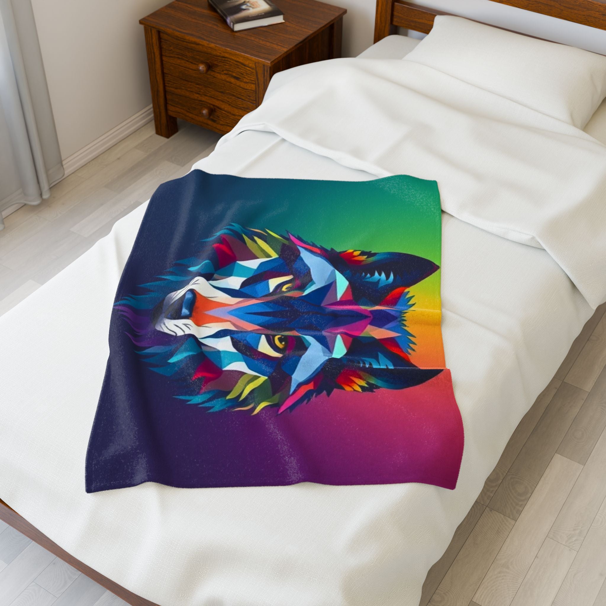 Fractal Wolf Velveteen Plush Blanket