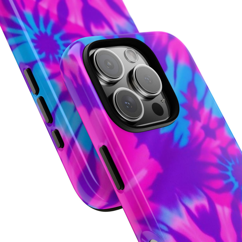 Tie-Dye Floral Phone Case for iPhone — Pink & Blue Retro Protective Tough Case