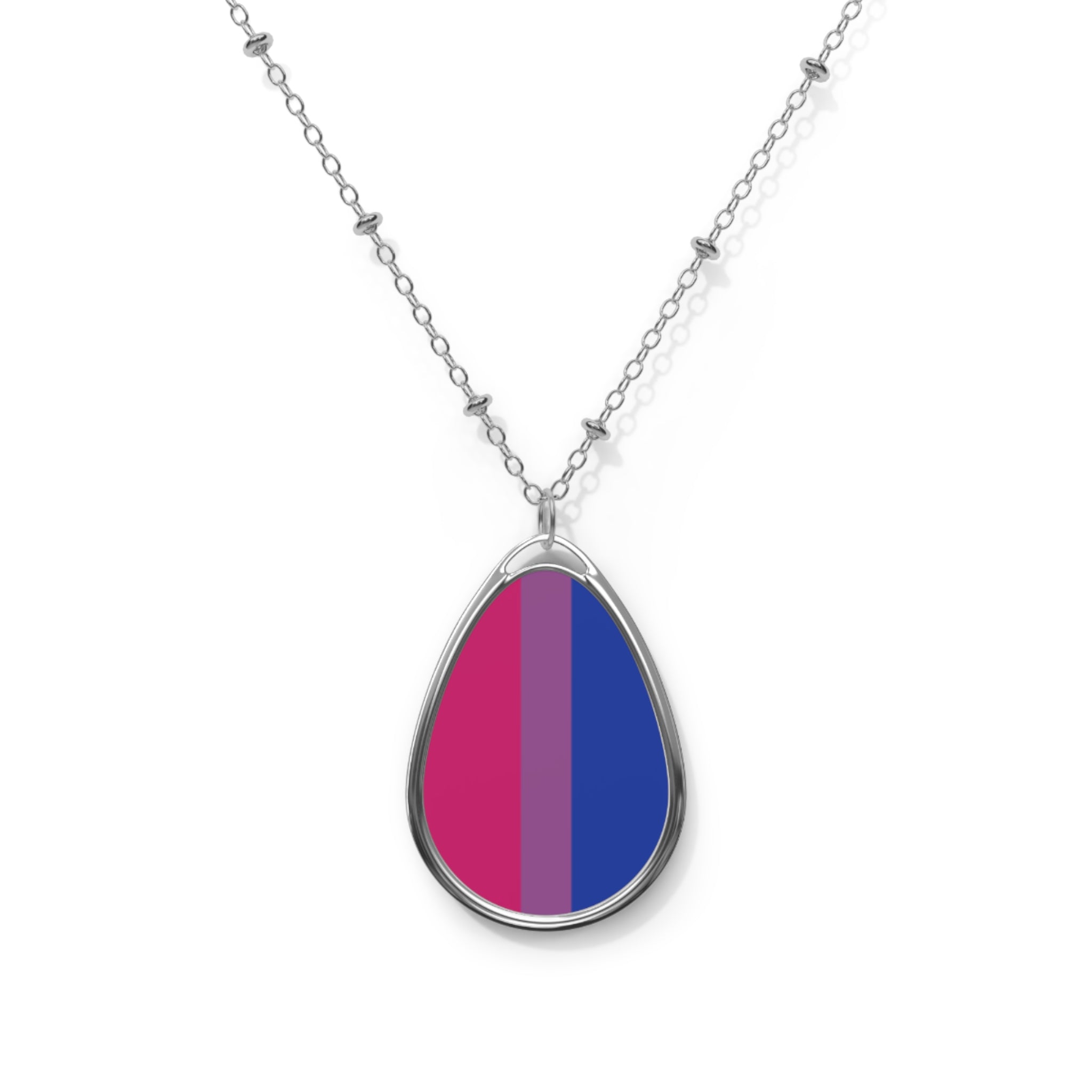 Bisexual Pride Oval Necklace - Stylish Silver Pendant for Inclusivity and Celebration