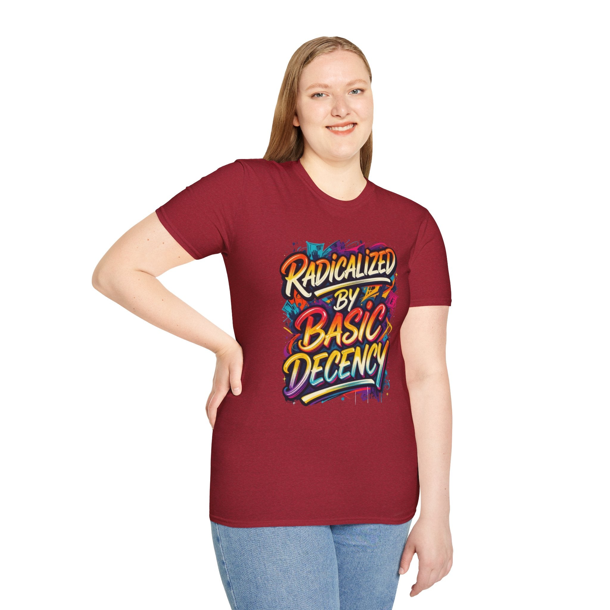 Radicalized by Basic Decency T-Shirt Colorful Graffiti Typography