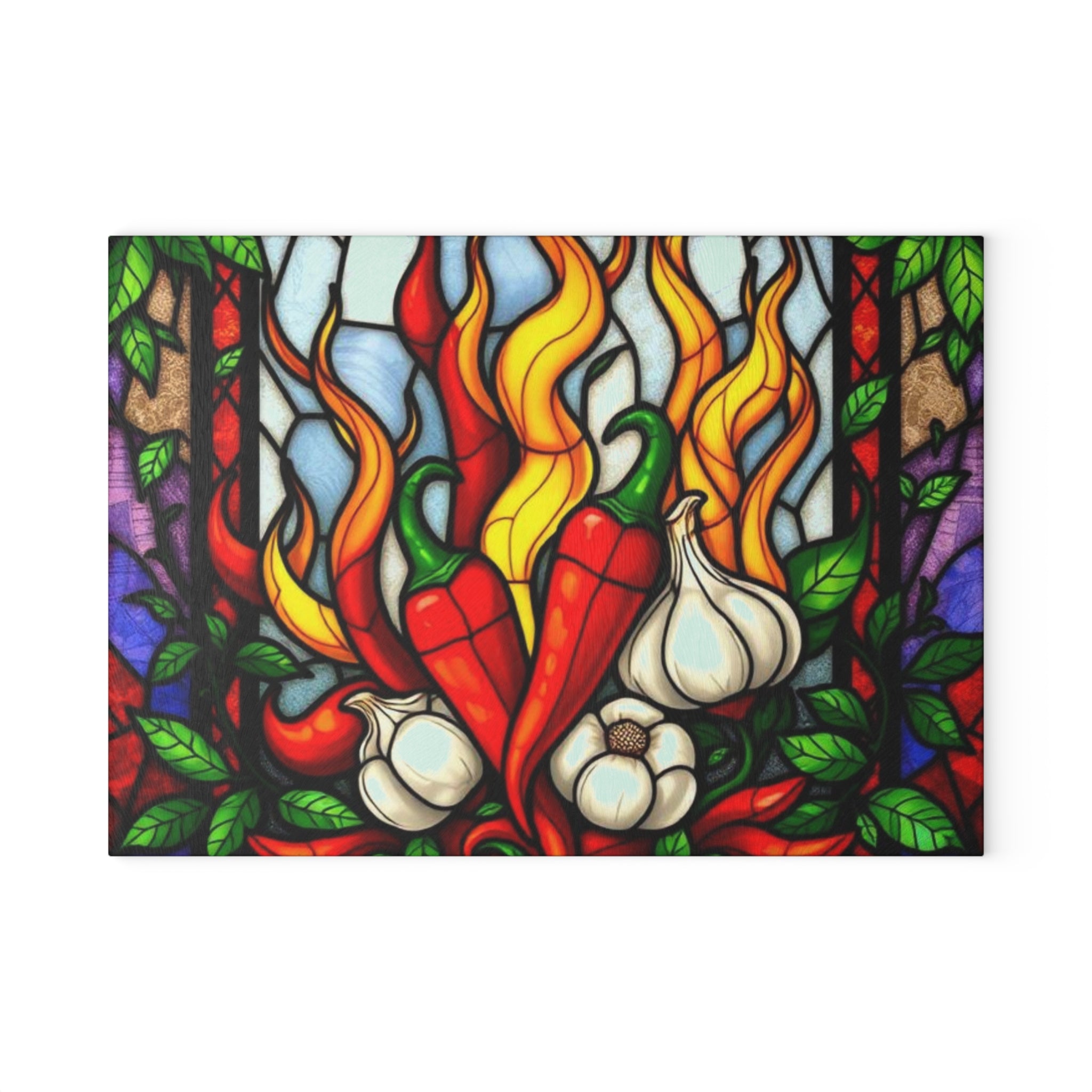 Stained Glass Chili & Garlic Cutting Board - Colorful Kitchen Decor for Culinary Enthusiasts