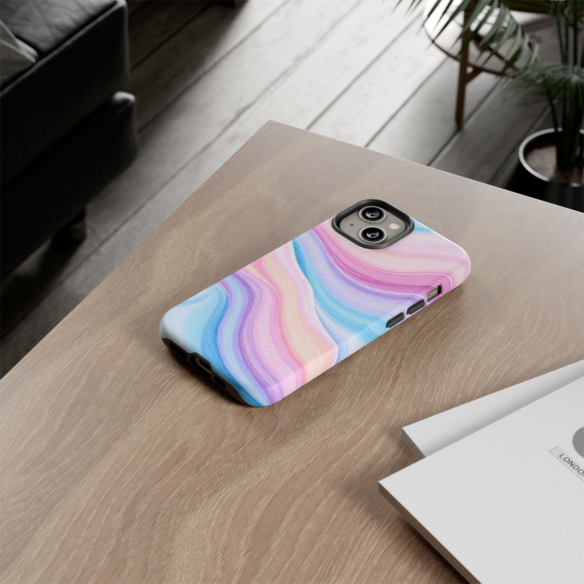 Pastel Marble Tough Phone Case iPhone — Swirled Pink & Blue Protective Cover