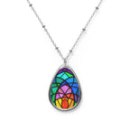 Stained Glass Oval Necklace — Colorful Rainbow Teardrop Pendant