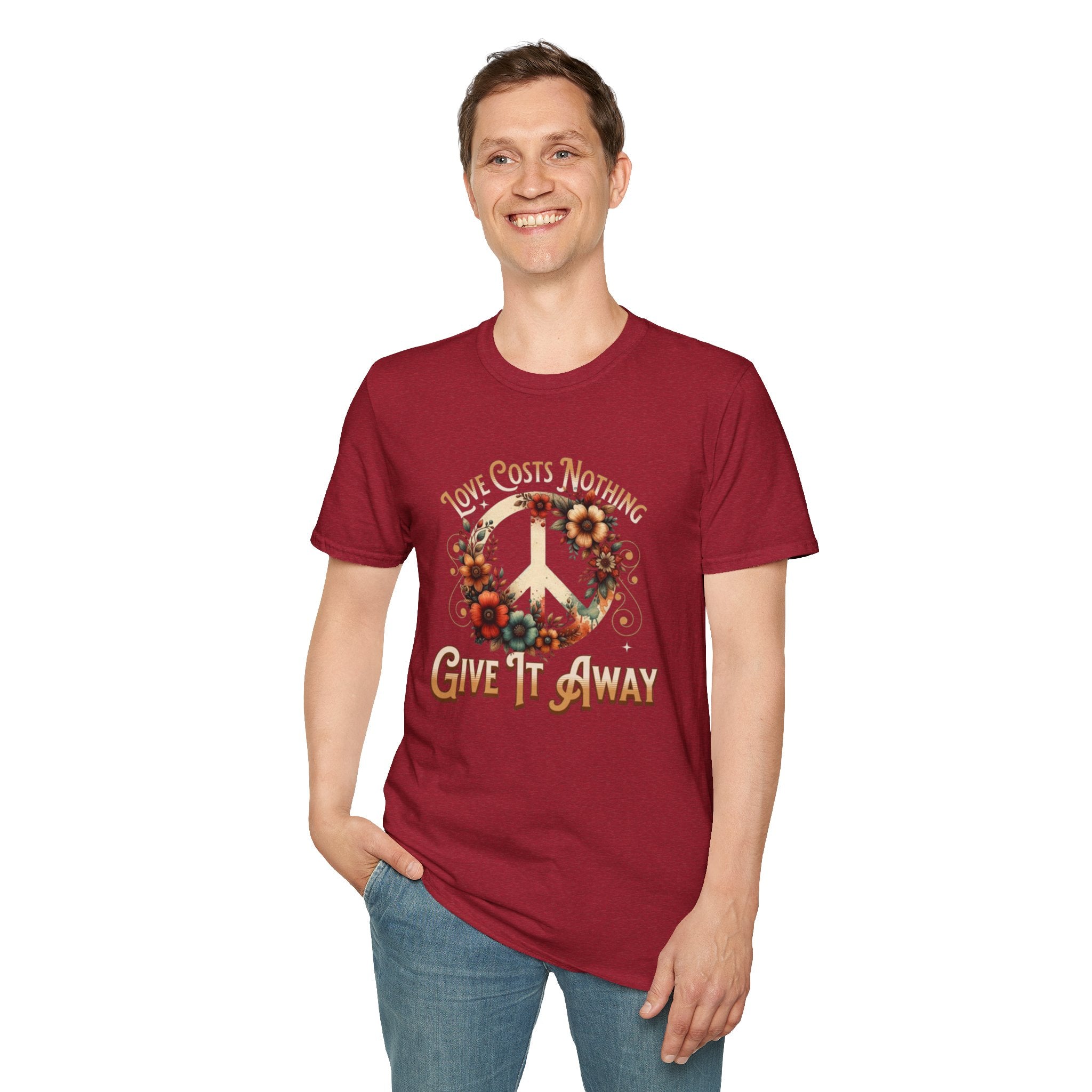 Unisex Softstyle T-Shirt - Love Costs Nothing, Give It Away Floral Peace Design