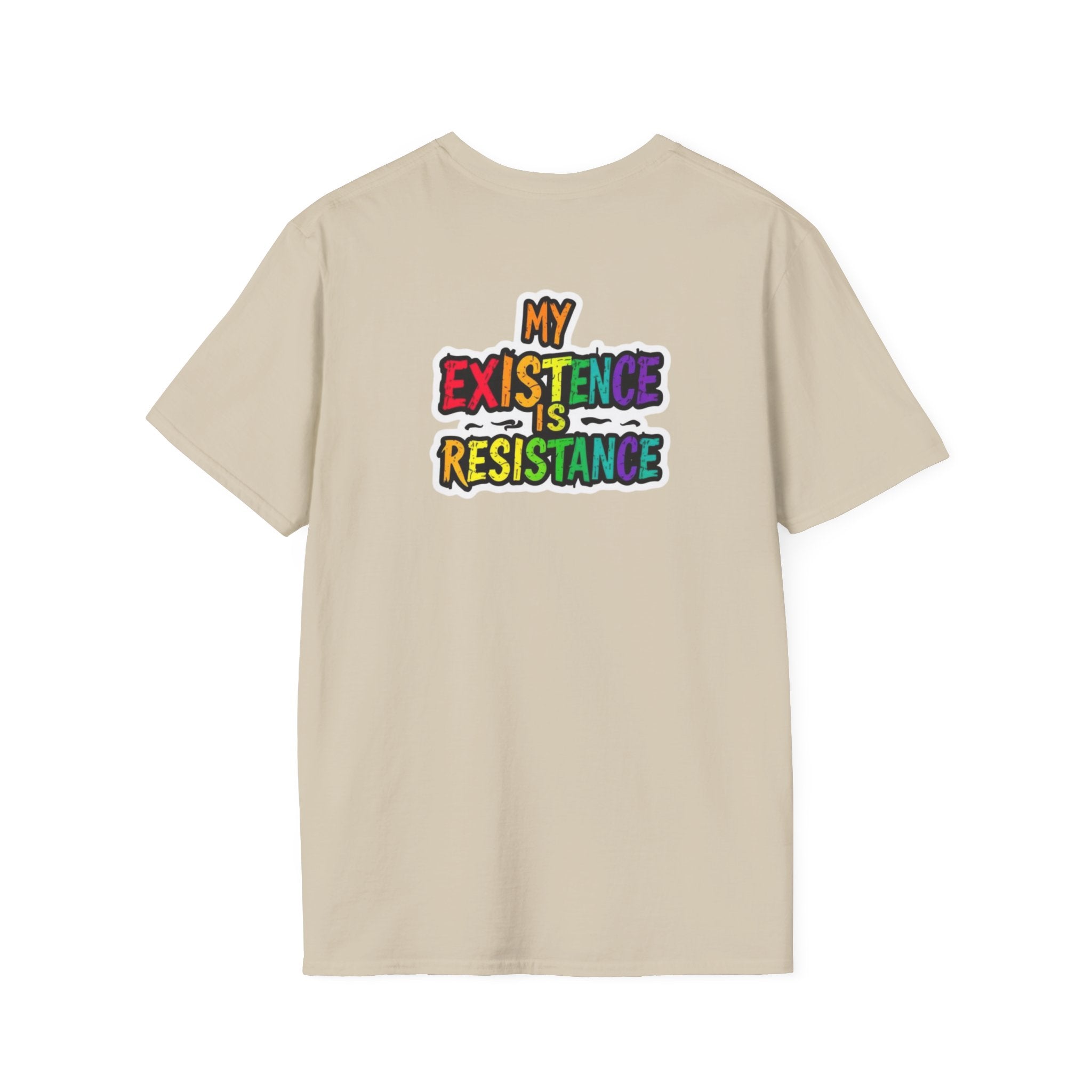 Unisex Softstyle T-Shirt - Pride Heart Design with 'Existence is Resistance'