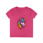 Rainbow Unicorn Ladies' V-Neck T-Shirt | Fun Graphic Tee for Women