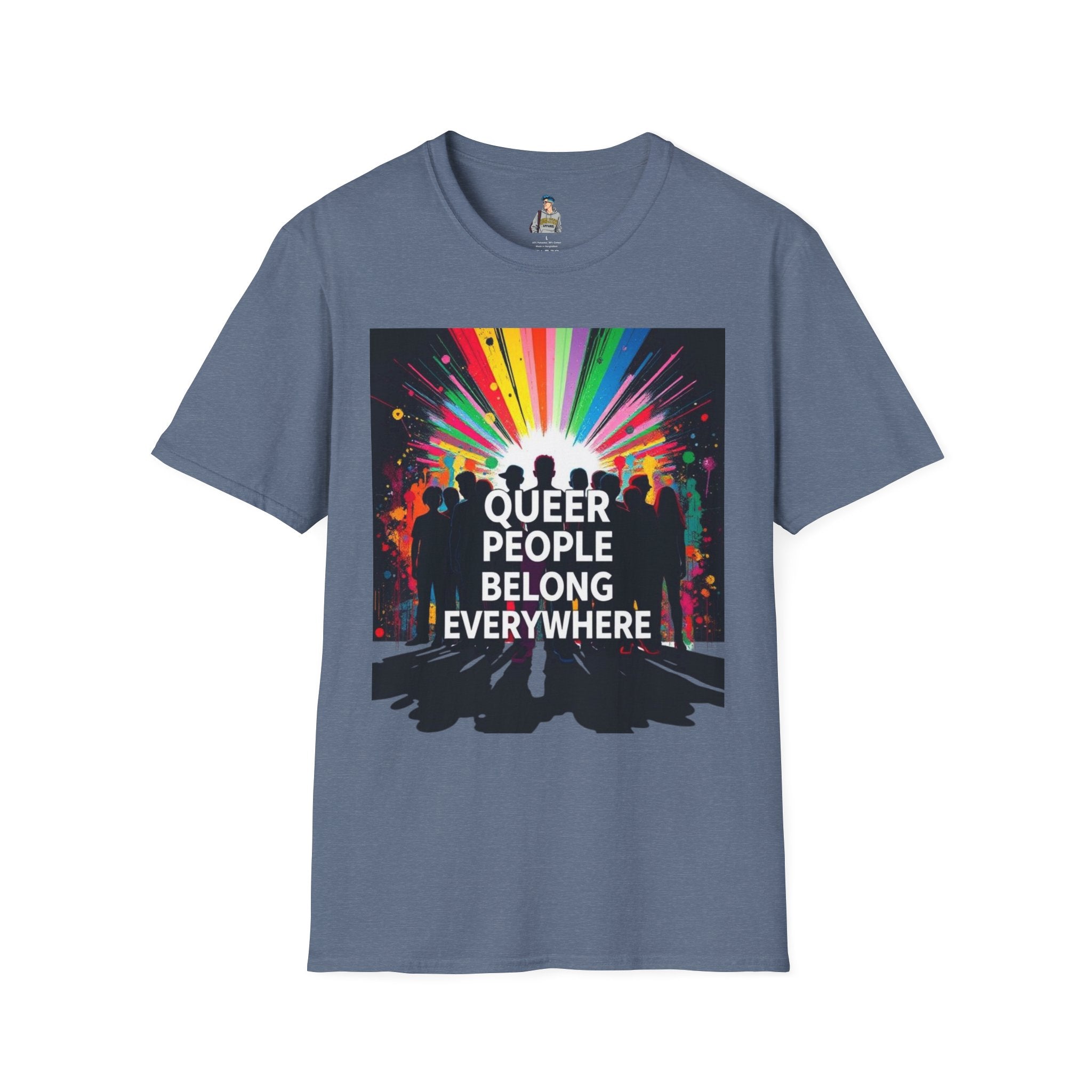 Unisex Softstyle T-Shirt - 'Queer People Belong Everywhere' Pride Graphic Tee