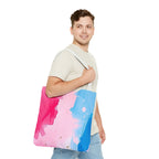 Pink, White and Blue Watercolor on Canvas Design - Tote Bag