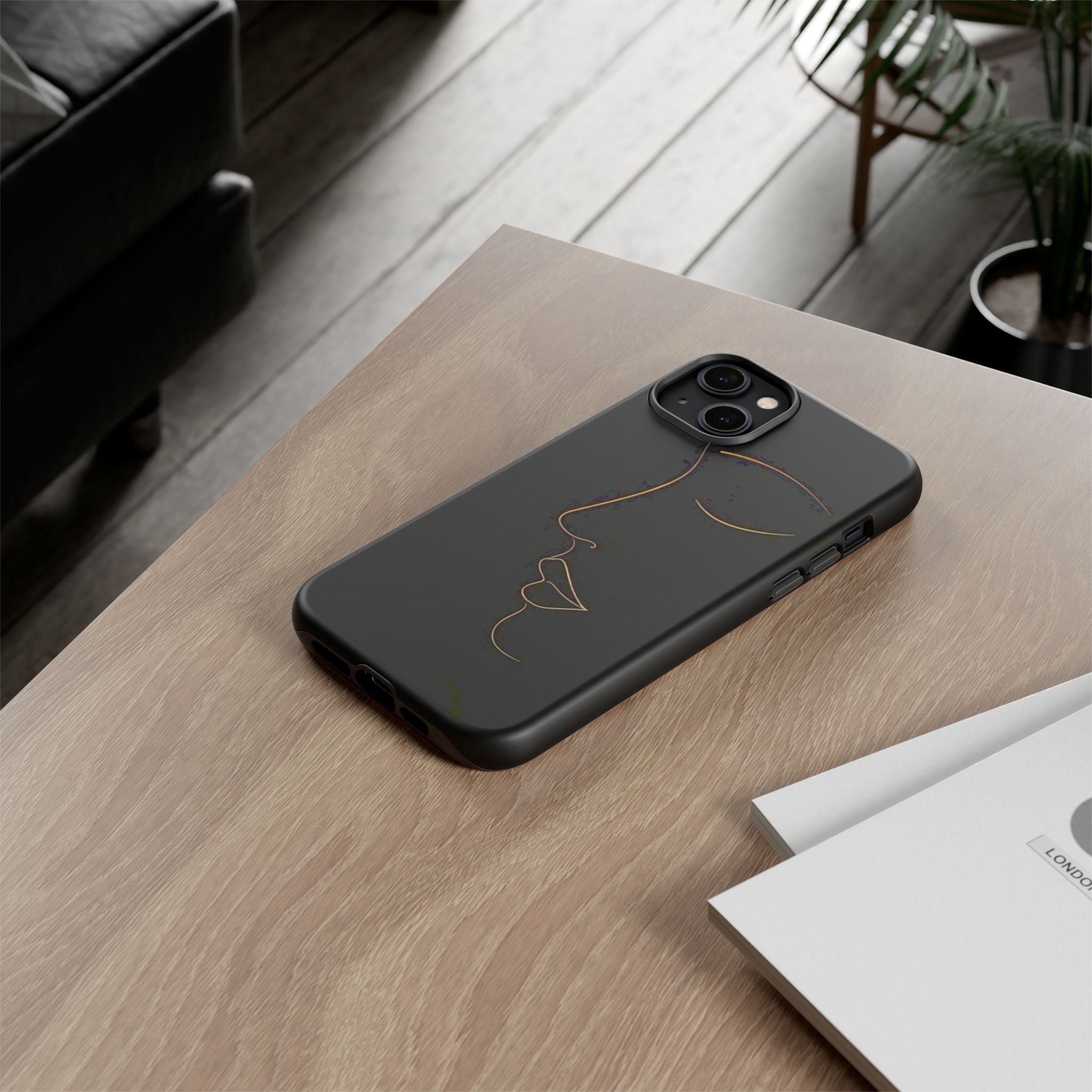 Android OR iPhone Compatible Cases - Gold Line Face Design - Unique Tough Cases