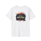 Inclusive Art Unisex Softstyle T-Shirt – ‘ Rainbow Handprint We All Belong’