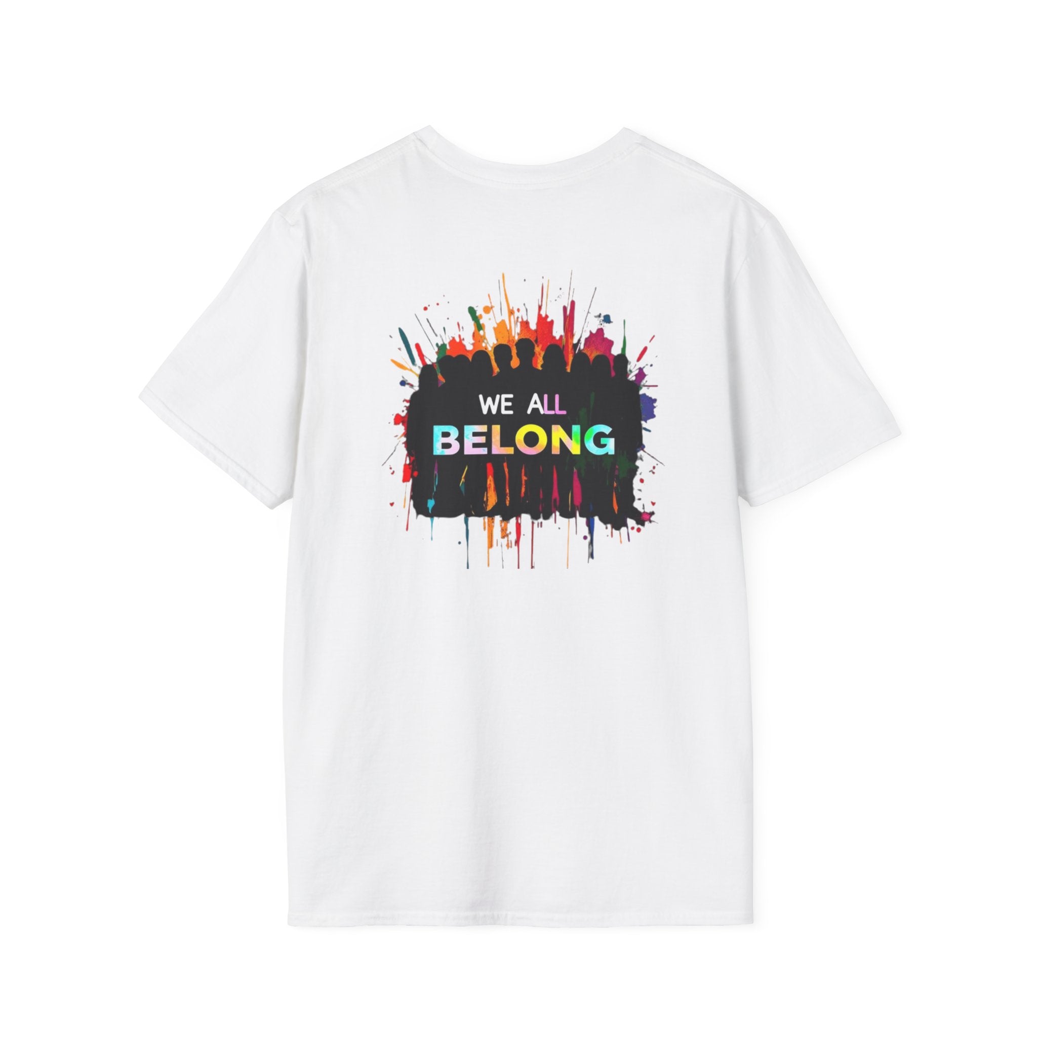 Inclusive Art Unisex Softstyle T-Shirt – ‘ Rainbow Handprint We All Belong’